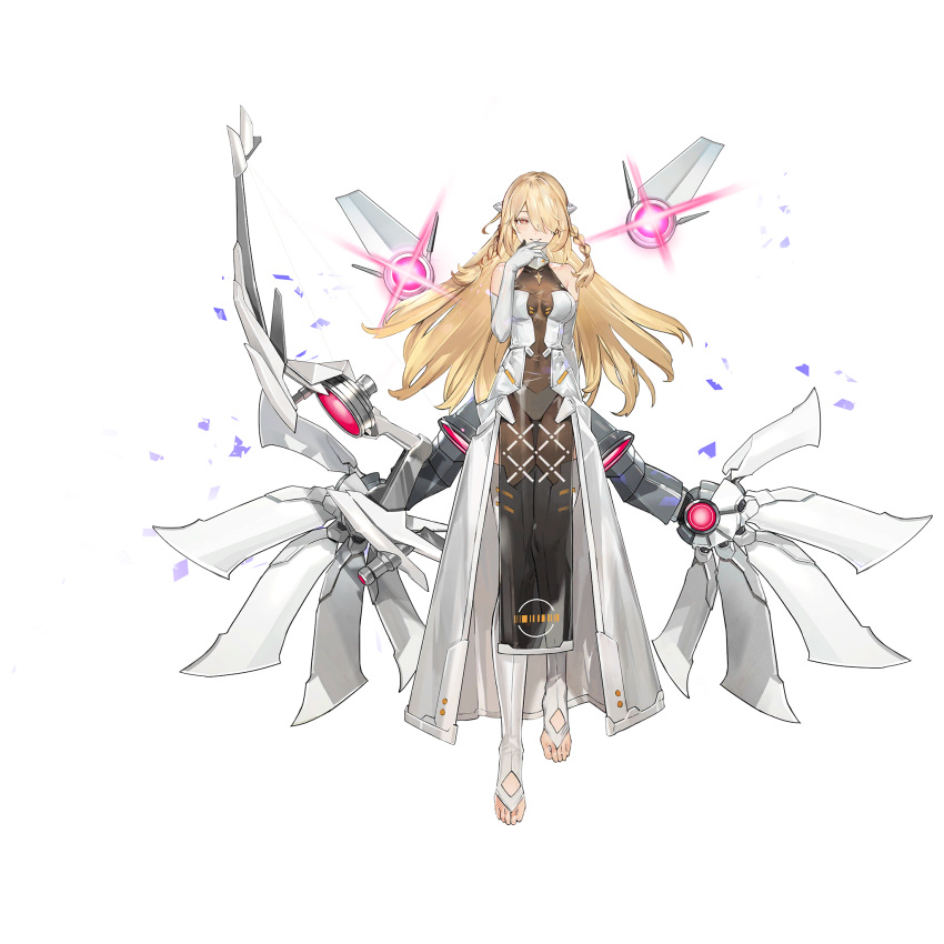 1girl, angelus_(neural_cloud), artist_request, bare_shoulders, blonde_hair, bow, braid, detached_sleeves