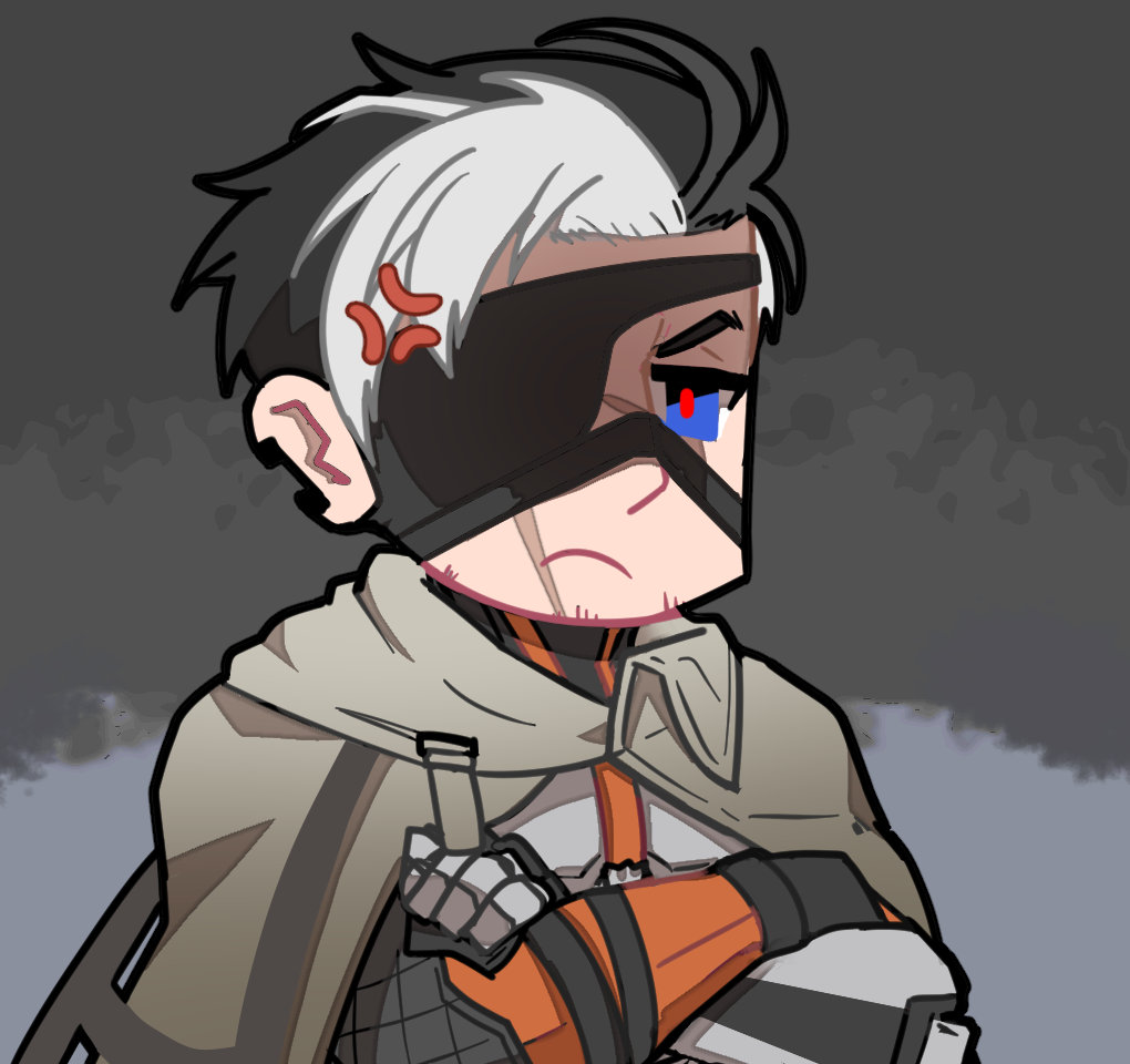1boy, anger_vein, artist_request, black_hair, blue_eyes, chinese_commentary, crossed_arms, eyepatch, facial_hair, girls'_frontline_neural_cloud, girls_frontline, mature_male, mechanical_arms, official_art, python_(neural_cloud), red-eye_effect, scar, scar_on_face, scar_on_nose, second-party_source, single_mechanical_arm, solo, stubble, white_hair