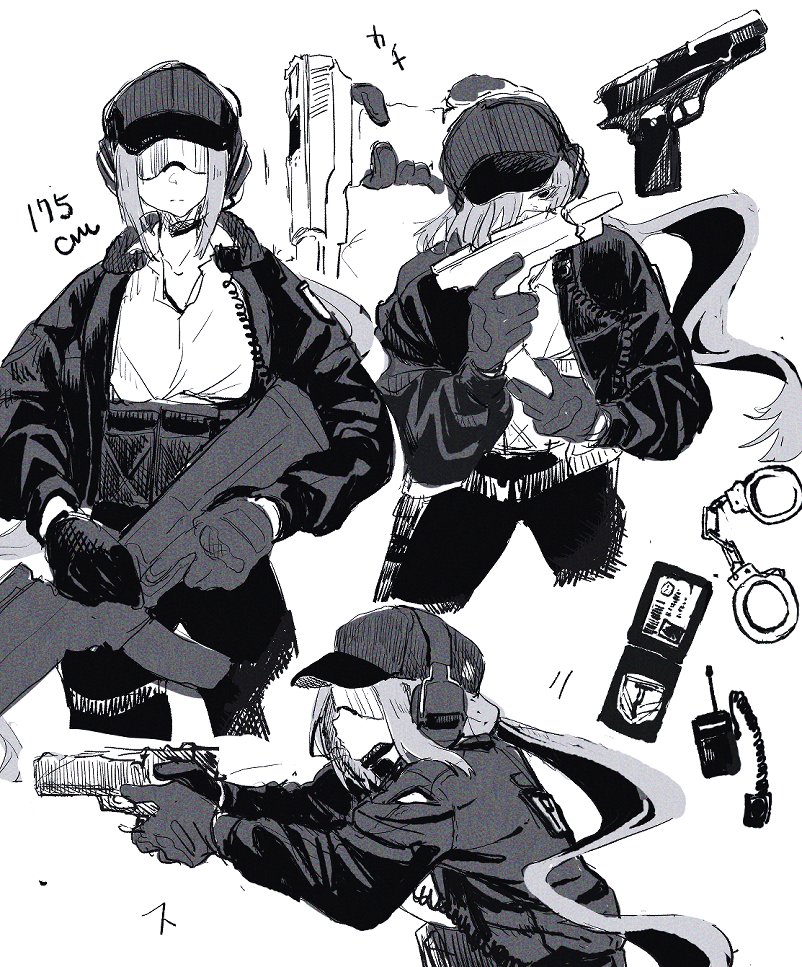 1girl, army, bike_shorts, cuffs, gun, gun_fellatio_(shingeki_no_kyojin), handcuffs, holding