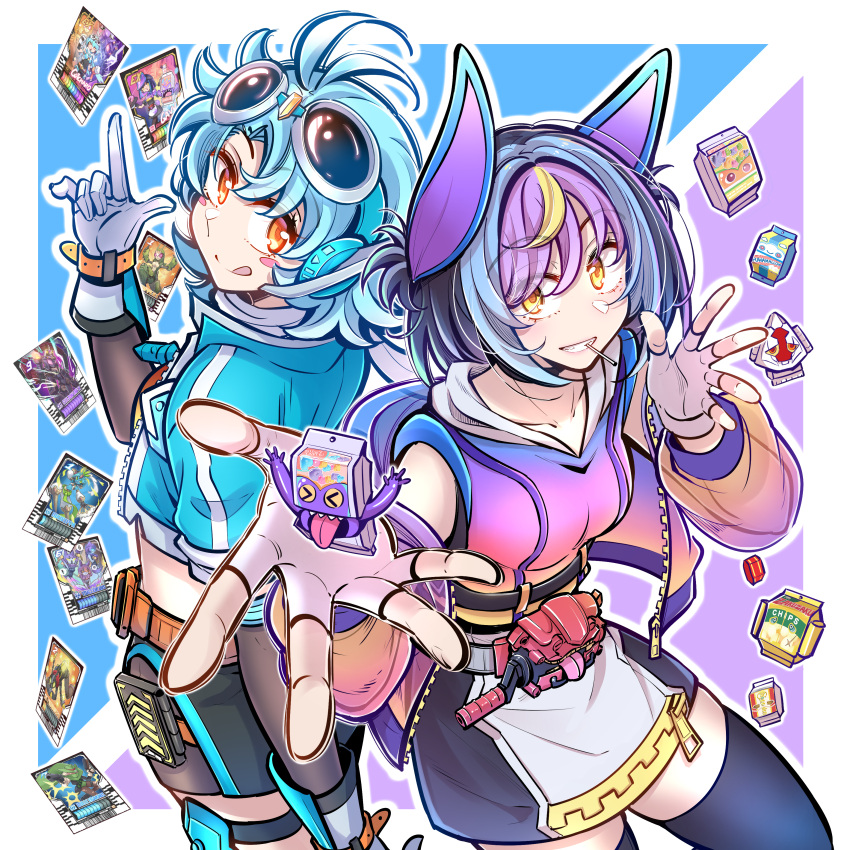 >_<, 2girls, absurdres, antenna_hair, back-to-back, belt, black_choker, black_hair
