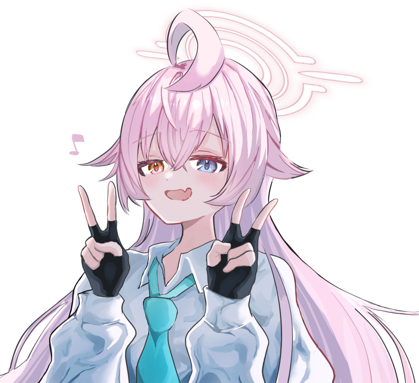 1girl, :d, absurdres, ahoge, black_gloves, blue_archive, blue_eyes, blue_necktie