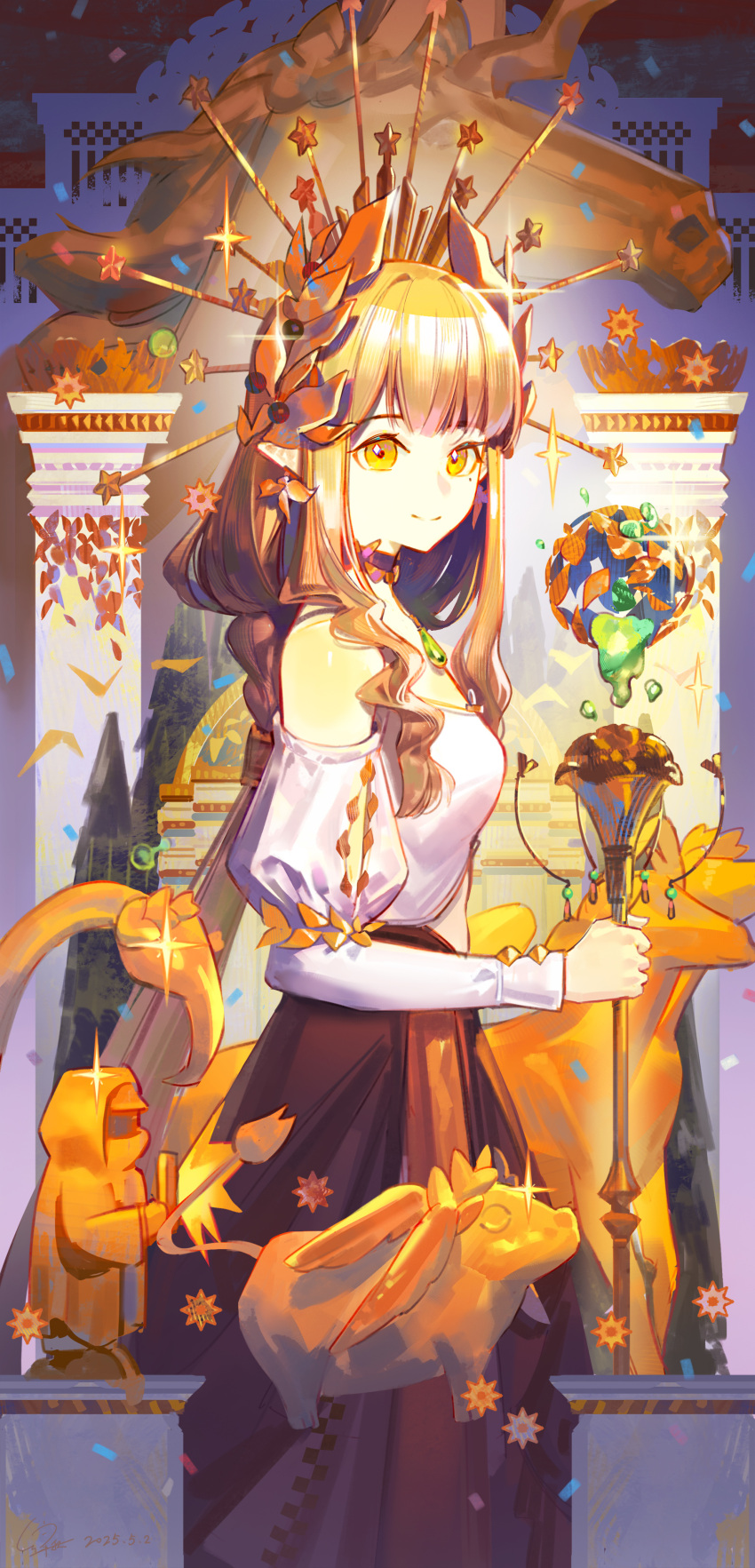 1girl, absurdres, ambience_synesthesia, arknights, artist_name, black_choker, brown_hair, choker