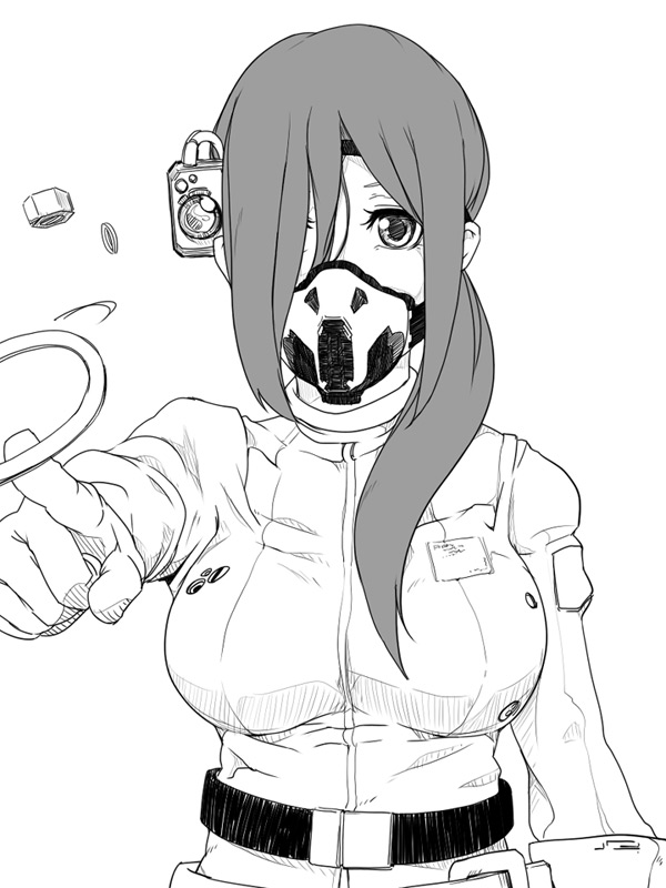 belt, character_request, engineer, mask, monochrome, sasaki_(sidonia), sidonia_no_kishi, solo