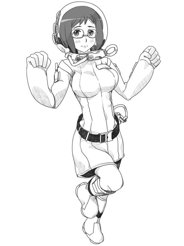 bob_cut, character_request, glasses, monochrome, science_fiction, scientist, sidonia_no_kishi, simple_background