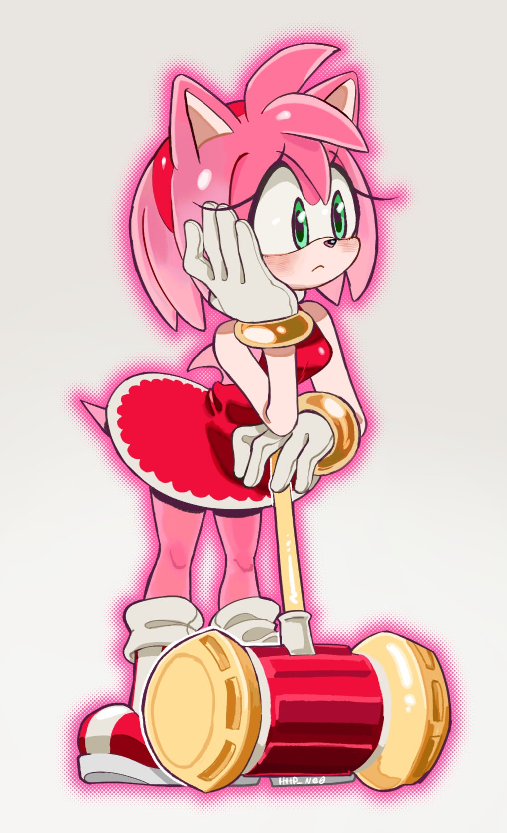 1girl, amy_rose, boots, commentary, dress, frown, full_body, furry