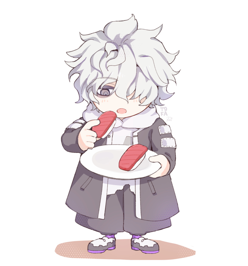 1boy, 8ato3abure, :o, bags_under_eyes, black_coat, black_pants, chibi, chibi_only