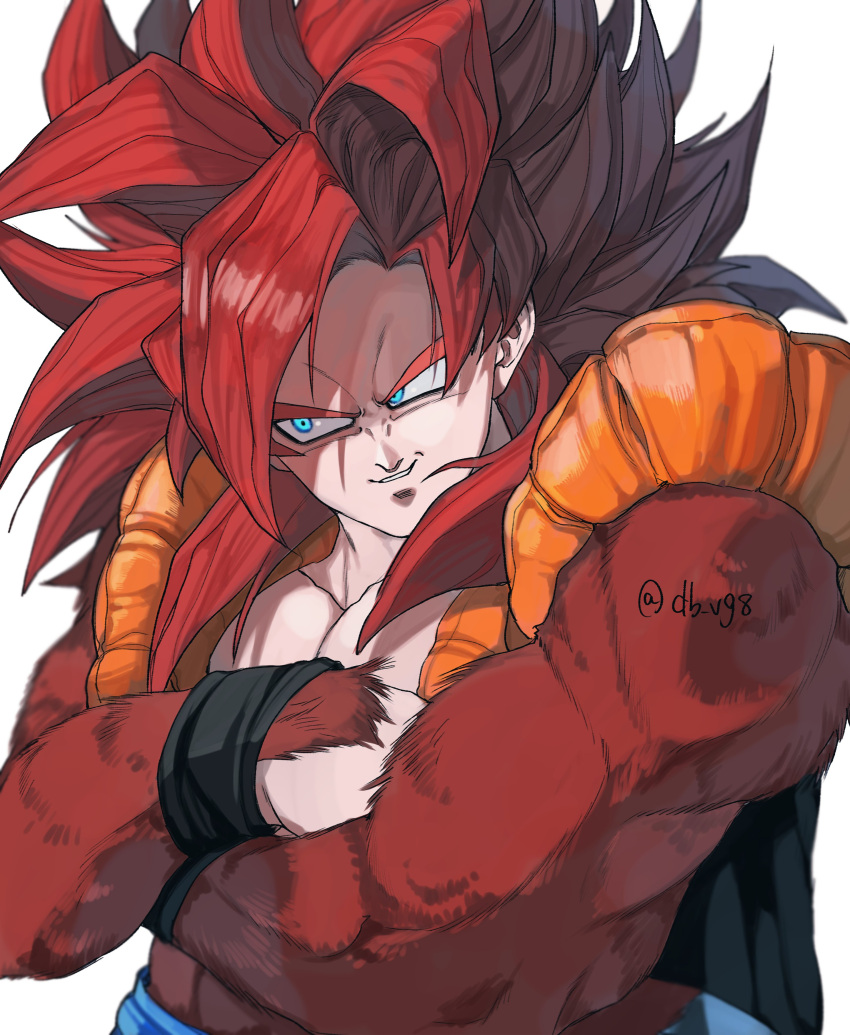 1boy, absurdres, black_vest, blue_eyes, body_fur, brown_fur, cropped_vest, crossed_arms