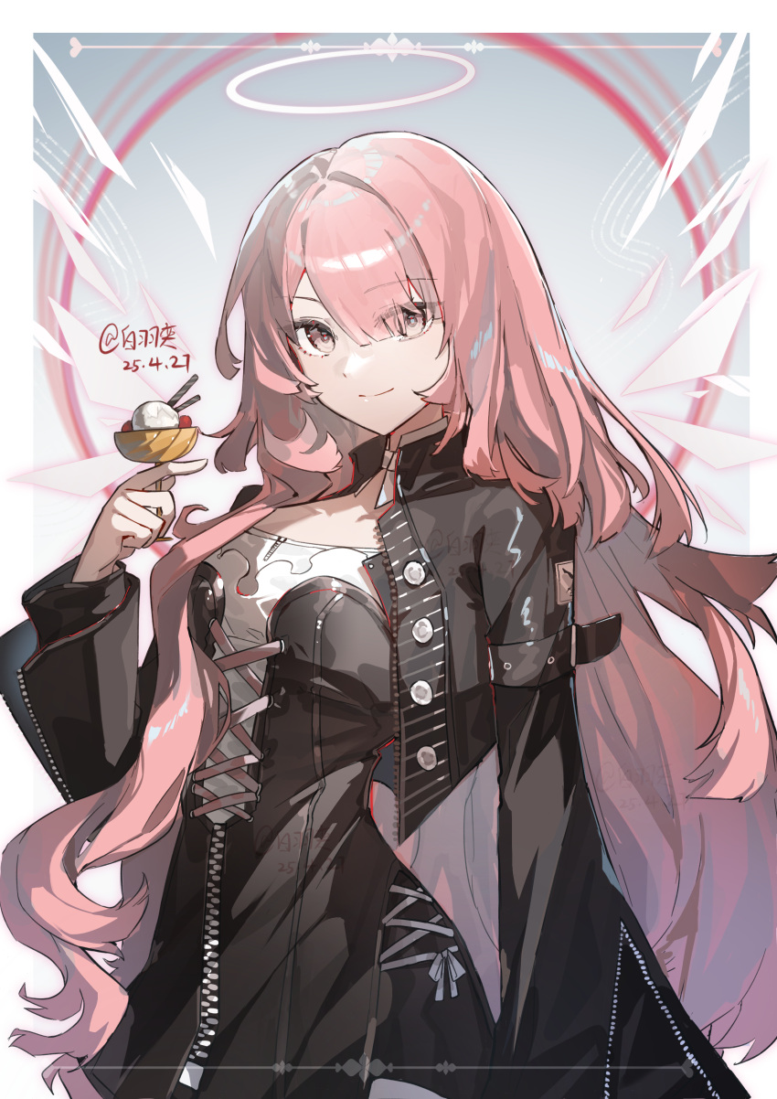 1girl, absurdres, arknights, artist_name, baiyuyi, bird, black_dress, black_jacket
