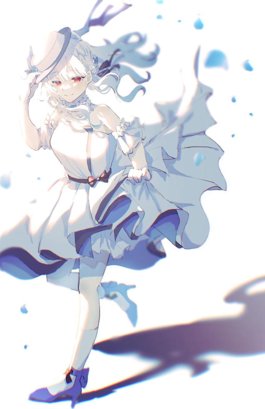 1girl, absurdres, boater_hat, braid, detached_sleeves, dress, frilled_dress, frilled_shirt_collar