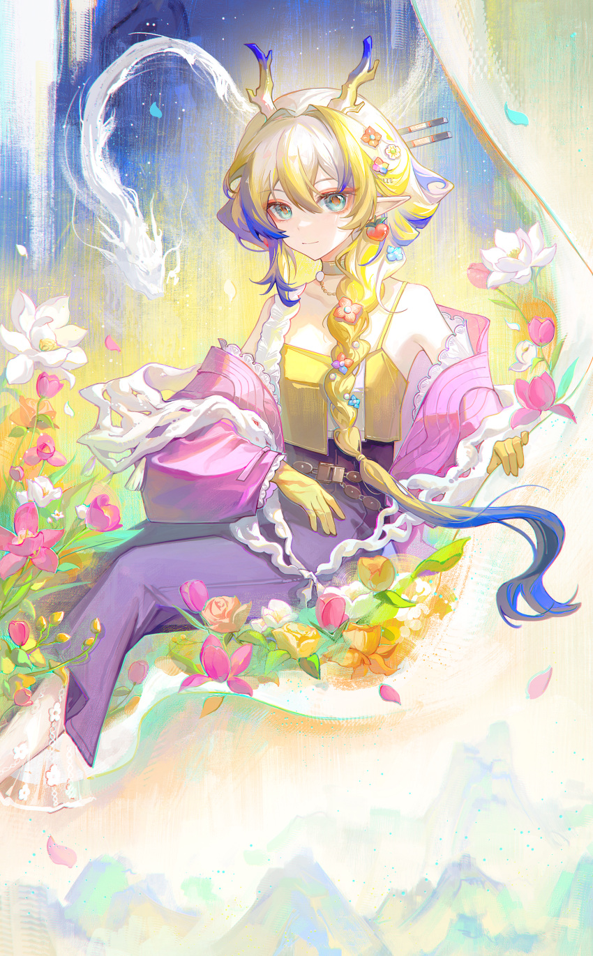 1girl, absurdres, aqua_eyes, arknights, bare_shoulders, blonde_hair, blue_eyes, blue_hair