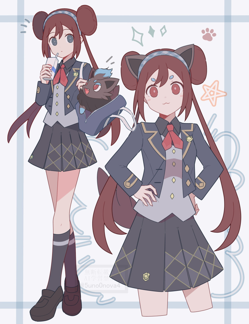 1girl, 343rone, absurdres, alternate_color, animal_ears, black_shirt, blue_eyes, brown_hair