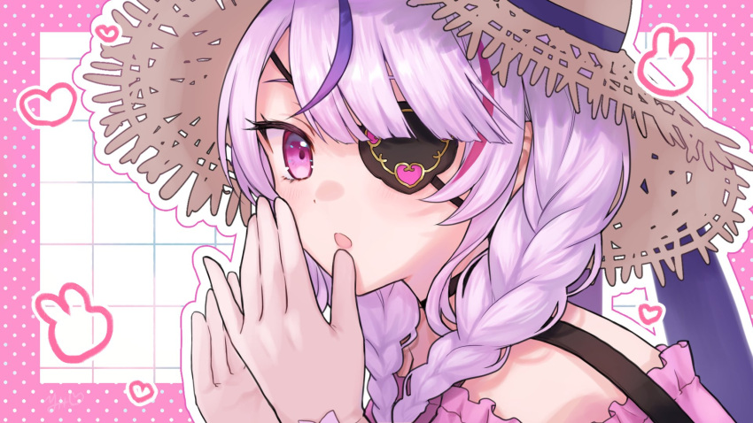 1girl, 440(yoshio), :o, braid, eyepatch, hat, heart, highres