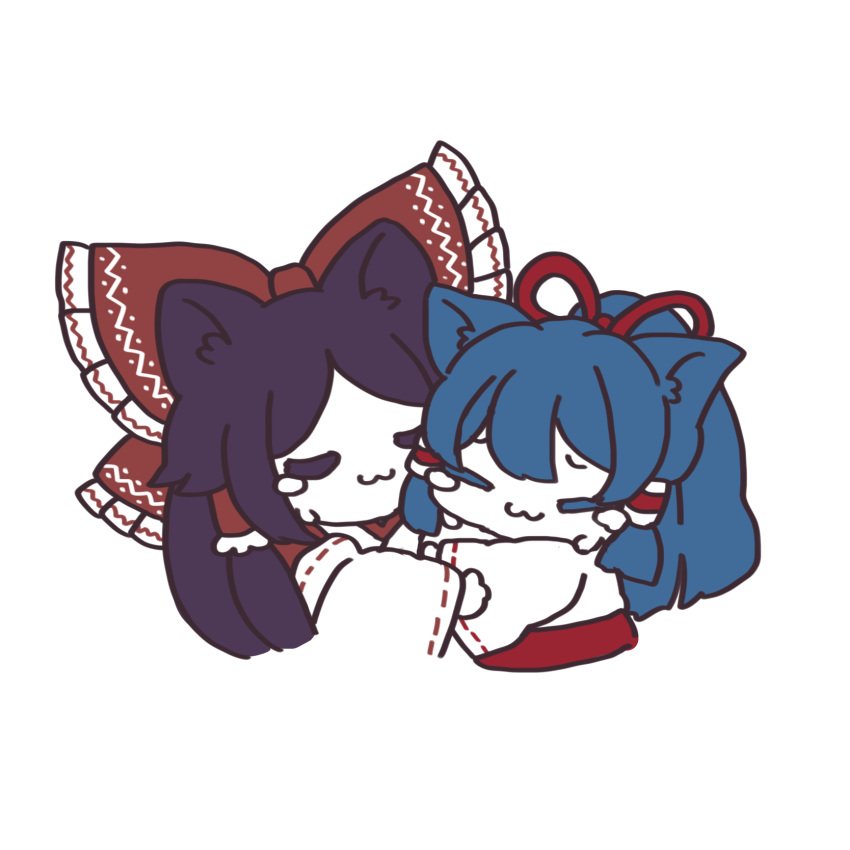 :3, animal_ears, blue_hair, cat_ears, cat_girl, chibi, crying, detached_sleeves