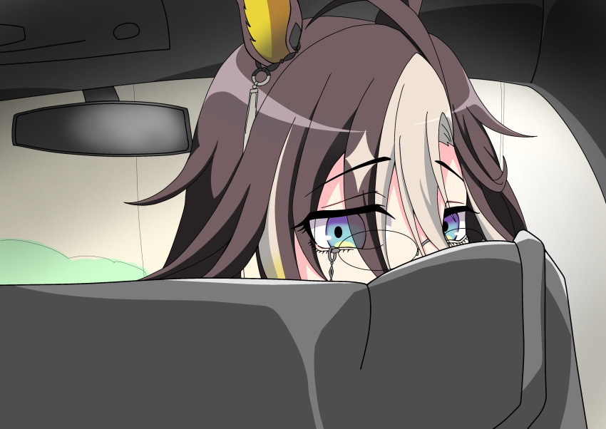 1girl, 510n, absurdres, ahoge, animal_ears, blue_eyes, brown_hair, commission