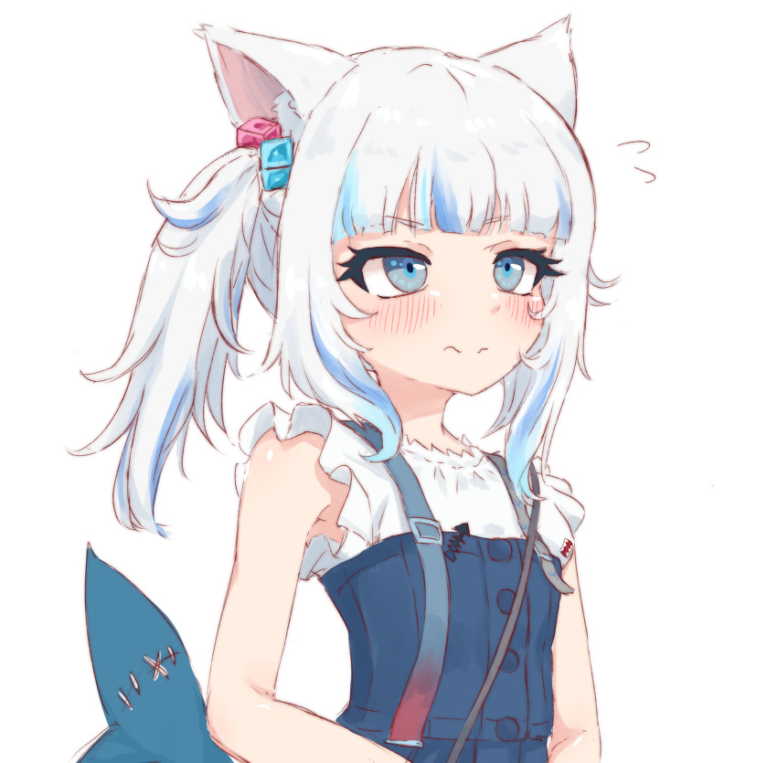 1girl, absurdres, ameneko_kuro, animal_ear_fluff, animal_ears, annoyed, blue_dress, blue_eyes