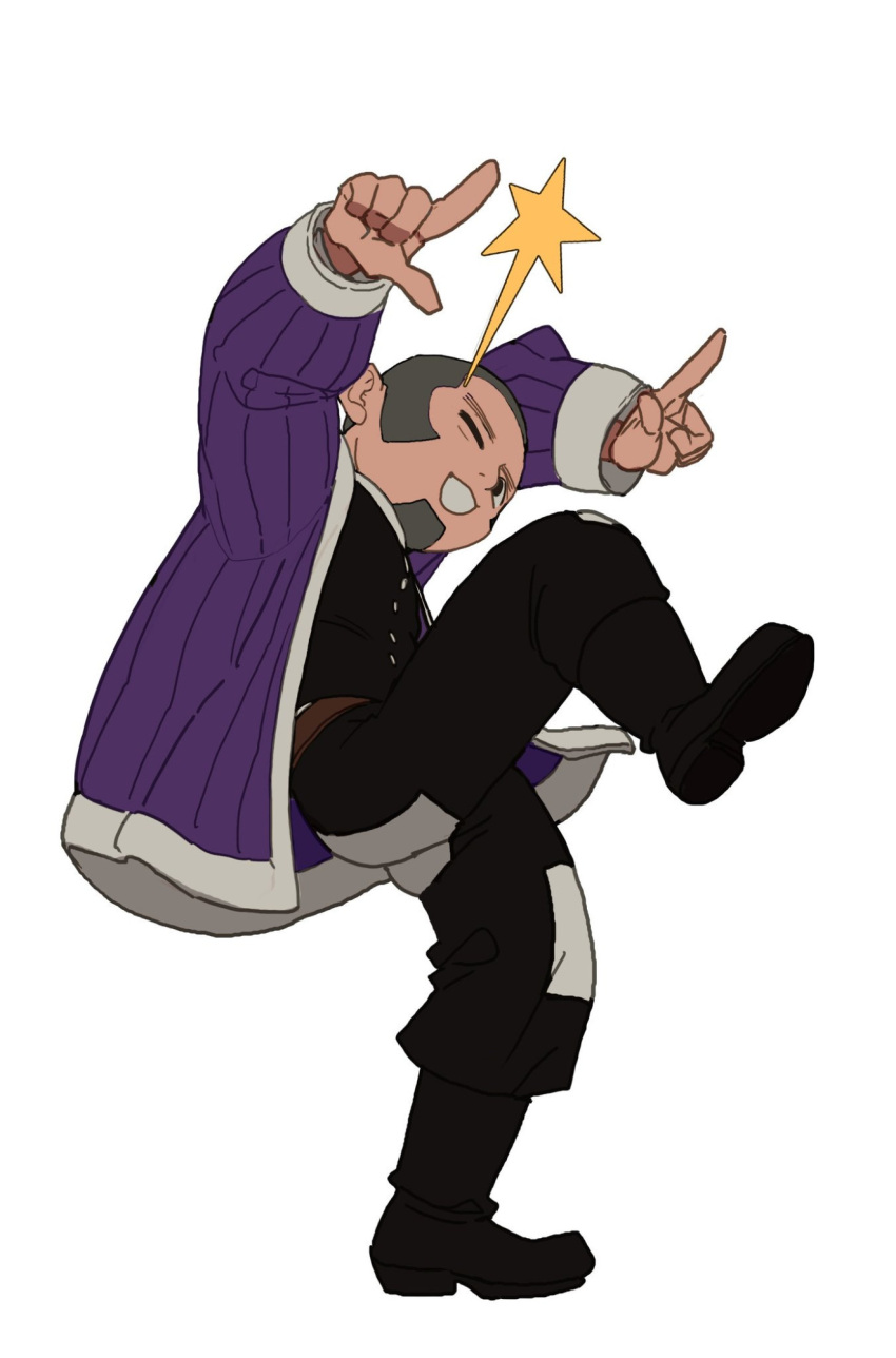 1boy, black_jacket, black_pants, black_shoes, buzz_cut, facial_hair, galeblack, goatee