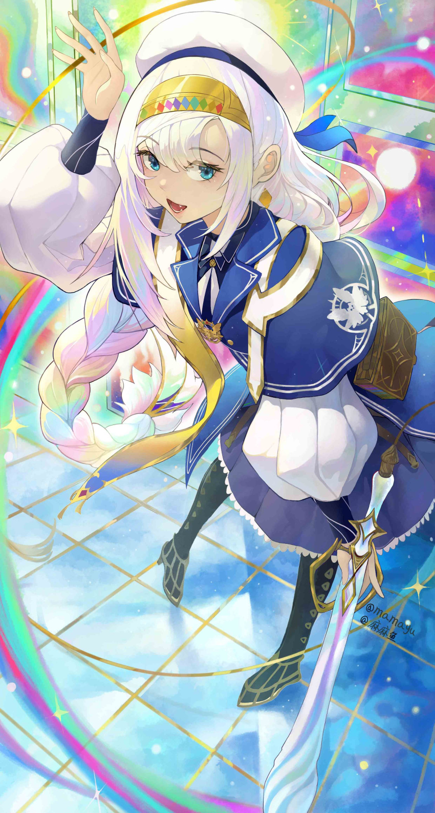 1girl, absurdres, artmagia_finemelt, blue_eyes, boots, braid, breasts, duel_monster