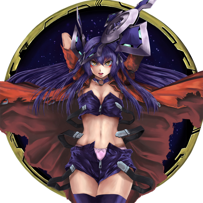 breasts, cleavage, enu_(n_storage), highres, midriff, panties, short_shorts, shorts