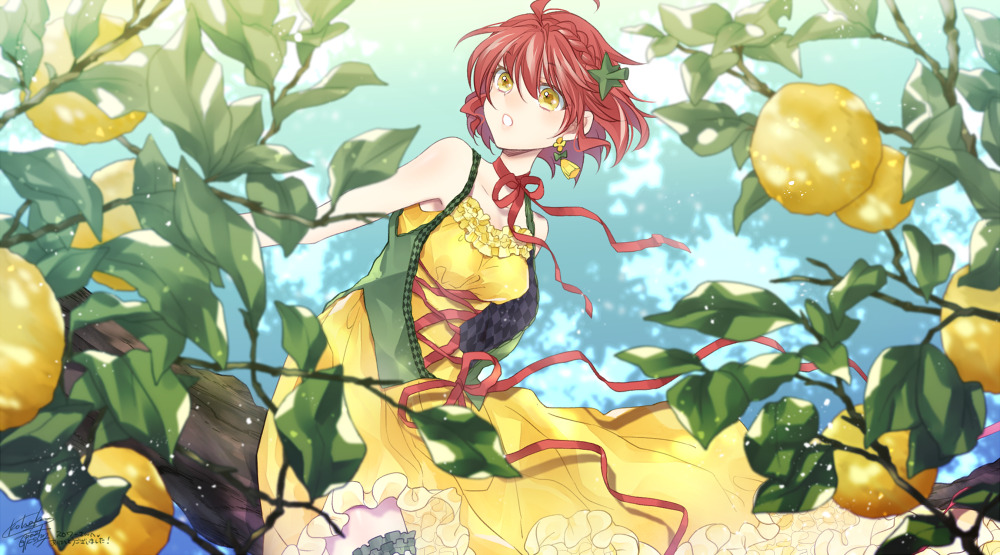 1girl, :d, ahoge, braid, breasts, commission, dated, day