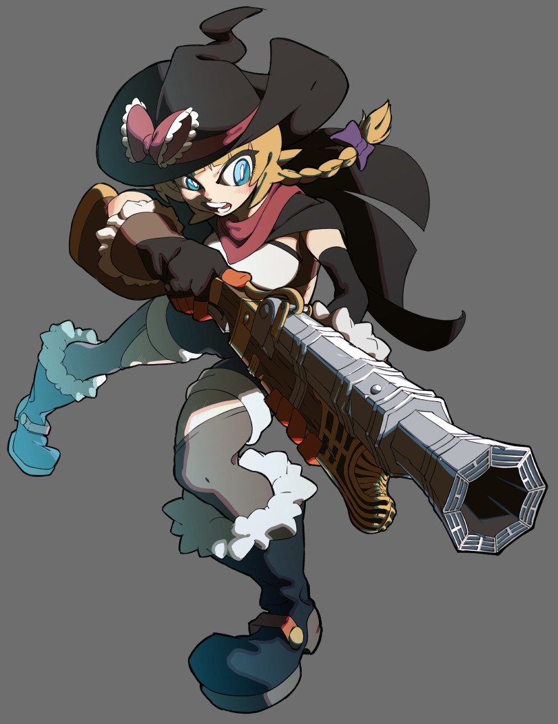 1girl, adapted_costume, bandana, black_boots, black_cape, black_gloves, black_hat, blonde_hair