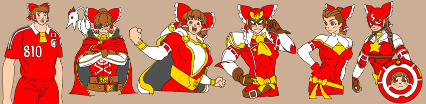 1girl, bodysuit, bow, breasts, brown_eyes, brown_gloves, brown_hair, cape