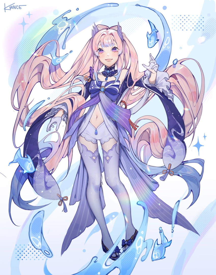1girl, blue_bow, blue_dress, blue_eyes, blue_shoes, bow, bow-shaped_hair, chest_bow
