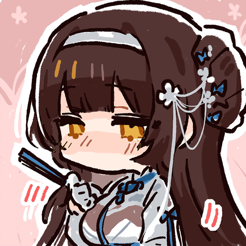 1girl, blush, breasts, brown_hair, chibi, chibi_only, chinese_commentary, cui_pi_zha_xia_qiu