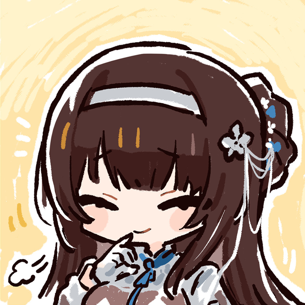 1girl, breasts, brown_hair, chibi, chibi_only, chinese_commentary, closed_eyes, cui_pi_zha_xia_qiu