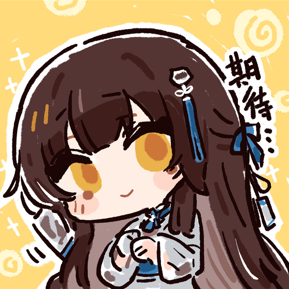 1girl, blush_stickers, breasts, brown_hair, chibi, chibi_only, chinese_commentary, chinese_text