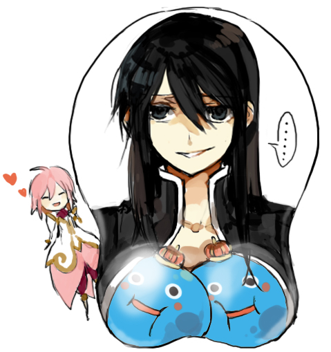 black_hair, breast_mousepad, dragon_quest, estellise_sidos_heurassein, funny, heart, king_slime, long_hair