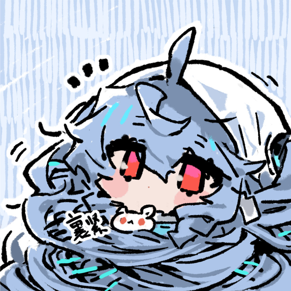 1girl, ahoge, blue_hair, blush_stickers, chibi, chibi_only, chinese_commentary, cui_pi_zha_xia_qiu, girls'_frontline_neural_cloud, girls_frontline, helix_(neural_cloud), long_hair, official_art, red_eyes, second-party_source, solo, twintails, very_long_hair