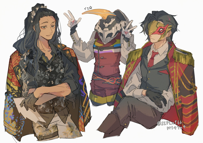 absurdres, black_gloves, black_hair, collared_shirt, crossed_legs, gloves, highres, jiplaf66prl4yn4