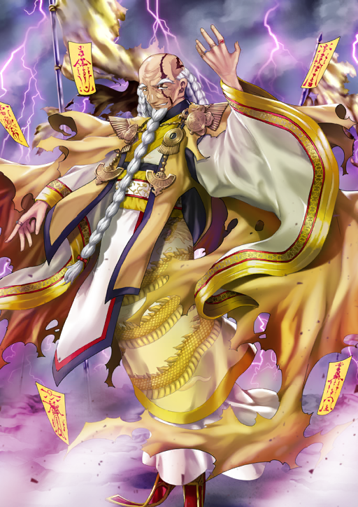 1boy, arm_up, balding, battlefield, beard, bow, braid, braided_beard