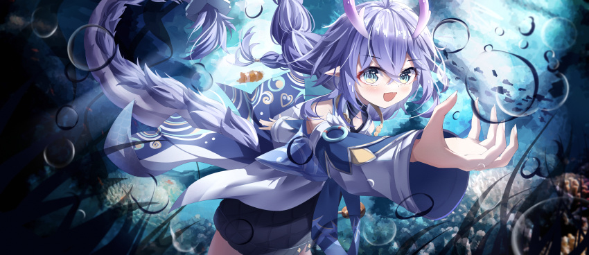 1girl, absurdres, bailu_(honkai:_star_rail), blush, bubble, chinese_clothes, clownfish, detached_sleeves