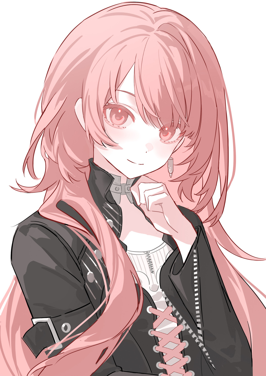 1girl, absurdres, arknights, arm_up, black_jacket, earrings, highres, jacket
