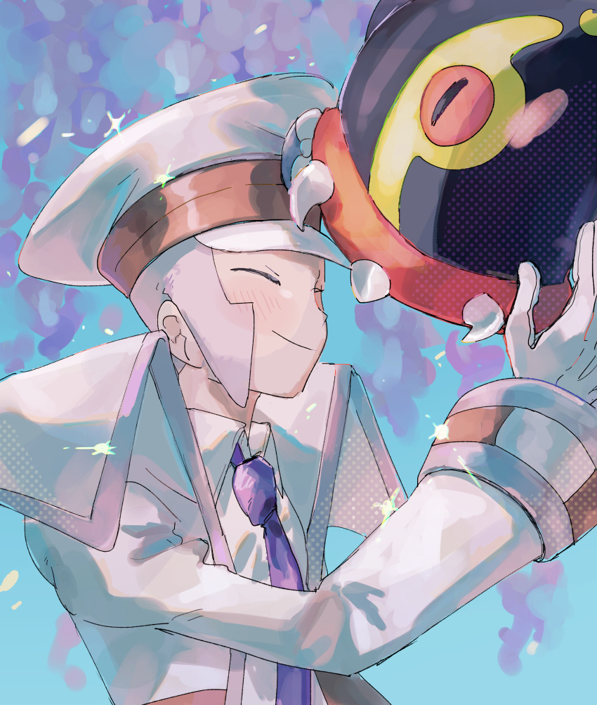1boy, absurdres, blush, closed_eyes, closed_mouth, collared_shirt, eelektross, emmet_(pokemon)