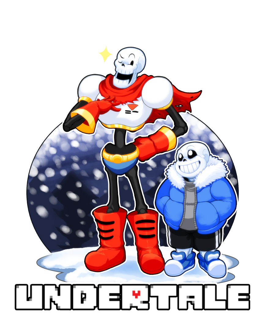 2016, 2boys, 2d, armor, black_shorts, blue_jacket, blue_shoes, blue_shorts