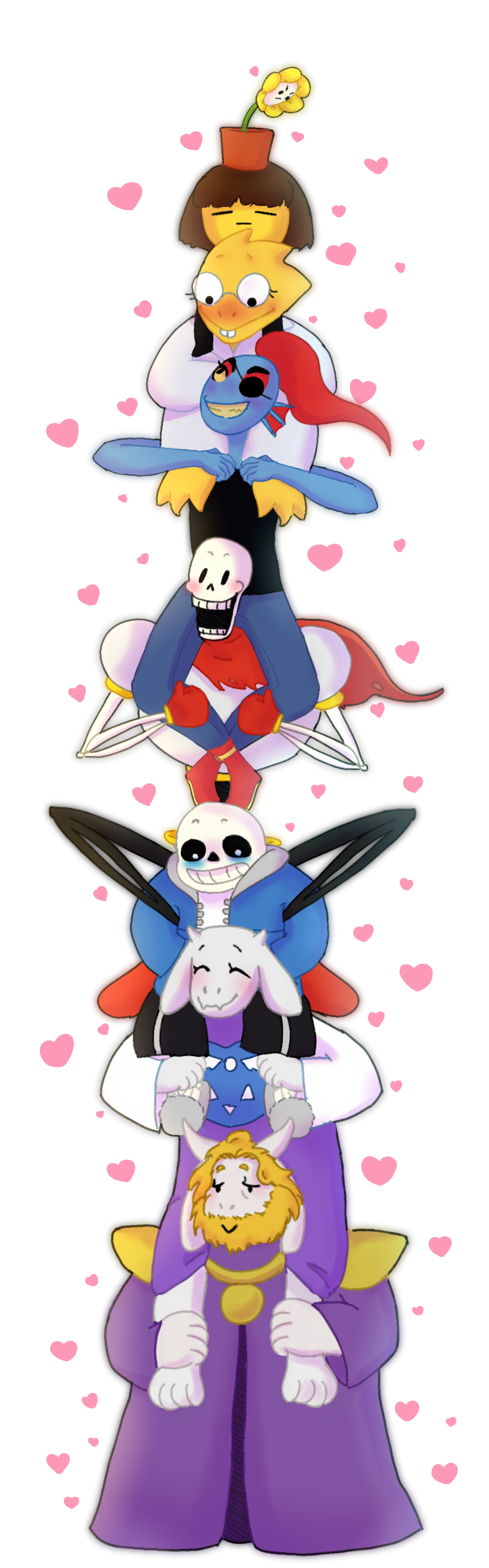 1other, 2016, 2d, 3boys, 3girls, alphys, ambiguous_gender, animal_ears, anthro, armor, artist_name, asgore_dreemurr, beard, black_eyepatch, black_shorts, blonde_hair, blue_jacket, blue_shirt, blue_shorts, blue_skin, brothers, brown_hair, bwaarf, cape, carrying, carrying_person, colored_sclera, digital_media, droopy_ears, ear_fins, everyone, eyepatch, facial_hair, female, fins, fish, fish_girl, floppy_ears, frisk_(undertale), furry, furry_female, furry_male, gloves, goat, goat_boy, goat_ears, goat_girl, goat_horns, head_fins, heart, high_ponytail, hood, hood_down, hooded_jacket, horns, human, humanoid, jacket, lizard, lizard_girl, long_hair, male, mammal, monster, monster_boy, monster_girl, multiple_boys, multiple_girls, open_jacket, papyrus_(undertale), pink_stripes, ponytail, red_cape, red_gloves, red_hair, reptile, reptile_girl, sans_(undertale), scalie, sharp_teeth, shirt, short_hair, shorts, shoulder_carry, siblings, simple_background, skeleton, slit_pupils, stacking, striped_shirt, striped_shorts, tall_image, teeth, toriel, undead, undertale, undyne, utdr_(toby_fox), white_armor, white_background, white_fur, white_horns, white_shirt, white_stripes, yellow_sclera, yellow_teeth