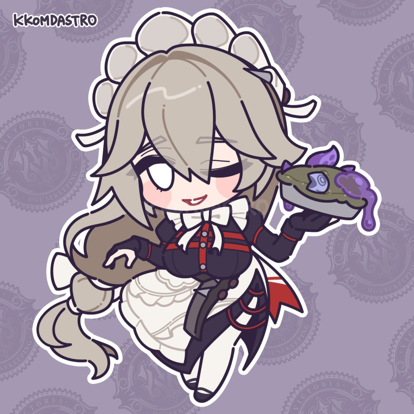 1girl, alexandrina_sebastiane, kkomdastro, long_hair, maid, one_eye_closed, smile, wink