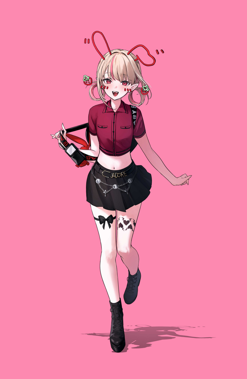 absurdres, black_boots, black_bow, black_skirt, blonde_hair, blush, boots, bow