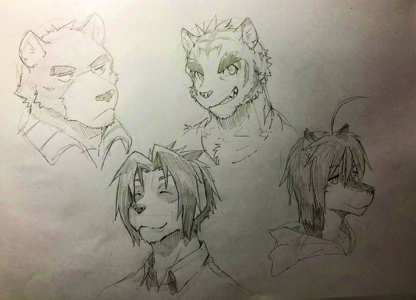 4boys, ahoge, animal_ears, bear_boy, bear_ears, cat_nose, closed_eyes, closed_mouth