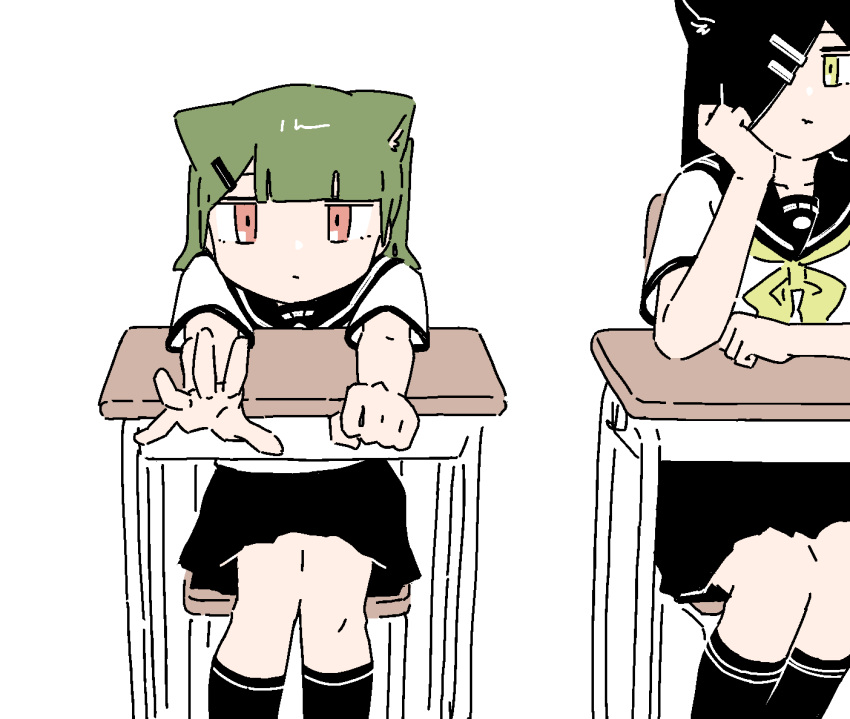 2girls, animal_ears, animated, animated_gif, black_hair, black_socks, cat_ears, cat_girl
