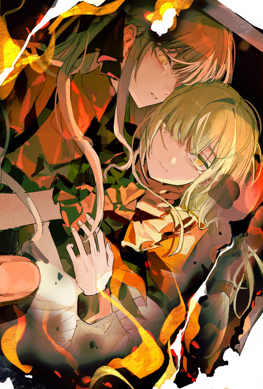 2girls, absurdres, ascot, bang_dream!, bang_dream!_it's_mygo!!!!!, burning, burning_photo, chinese_commentary