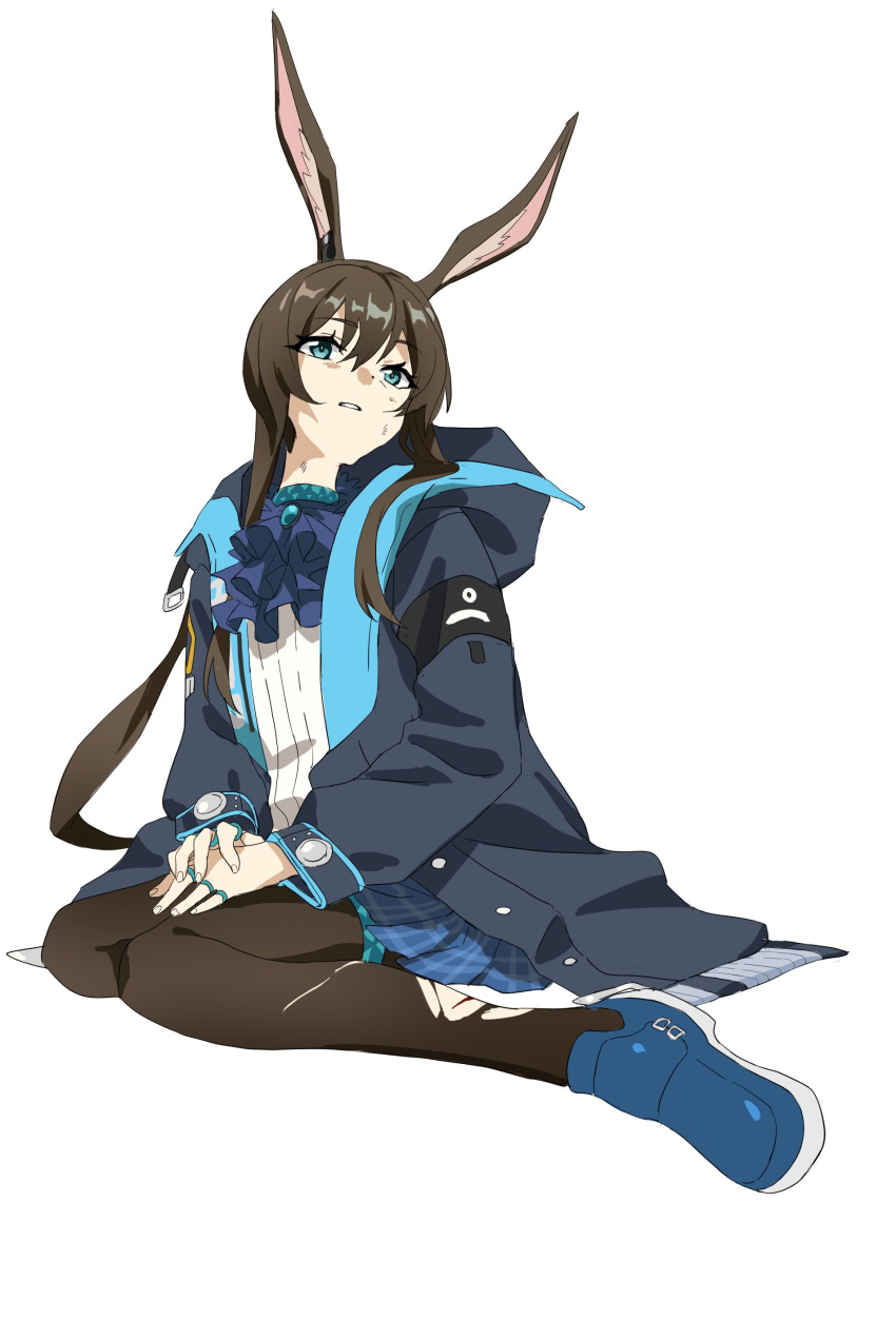 1girl, absurdres, amiya_(arknights), animal_ears, aqua_eyes, arknights, ascot, black_coat