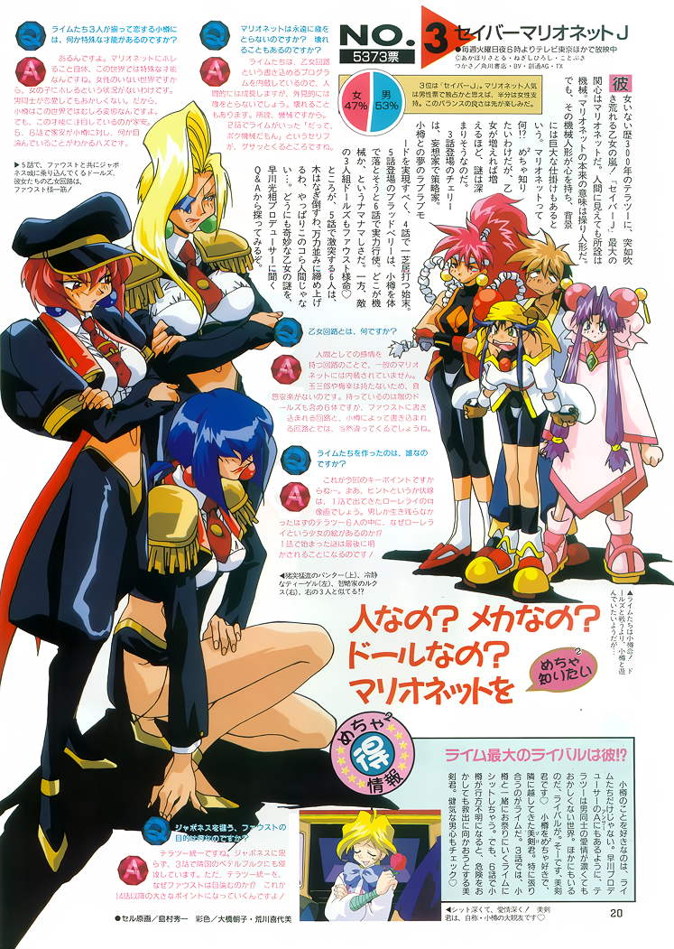 1990s_(style), 2boys, 6+girls, bandana, blonde_hair, bloodberry, blue_hair, brown_hair