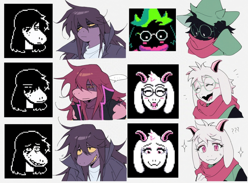..., 1boy, 1girl, ^_^, animal_ears, closed_eyes, colored_skin, deltarune