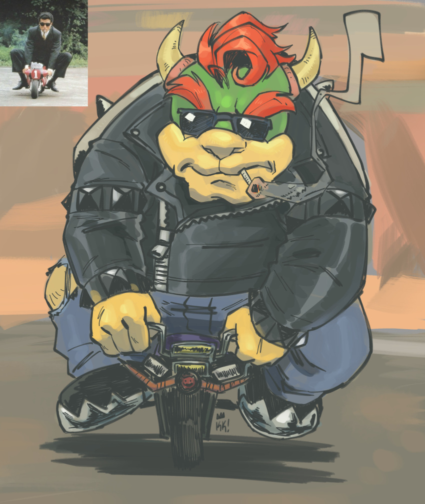 1boy, abunai_deka, black_hair, black_jacket, black_pants, black_shoes, black_suit, blue_pants