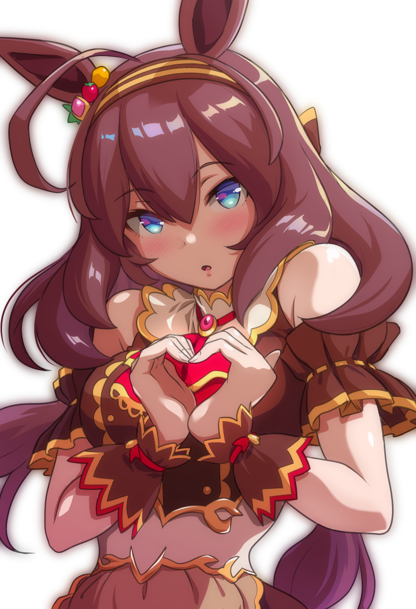 1girl, ahoge, animal_ears, apron, arm_garter, ascot, bare_shoulders, blue_eyes