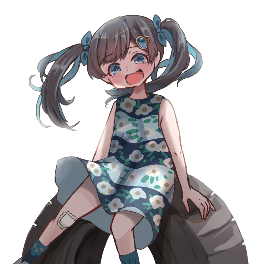 1girl, ^_^, aged_down, alternate_costume, animal_print, backlighting, bandaid, bandaid_on_knee