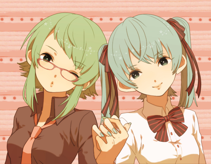 aqua_eyes, aqua_hair, bad_id, bespectacled, glasses, green_eyes, green_hair, gumi